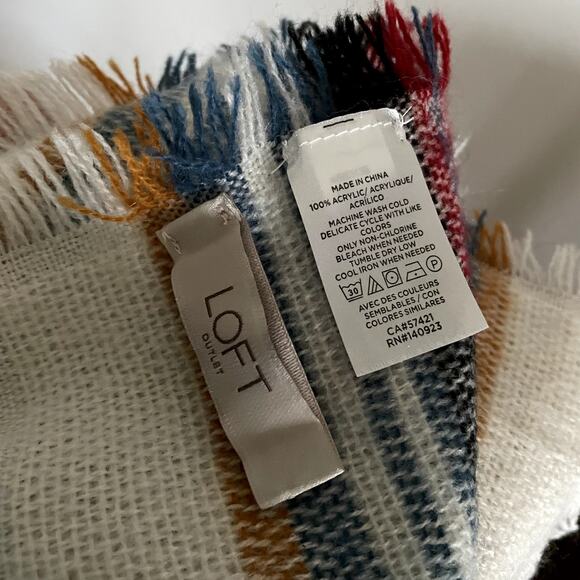 Ann Taylor LOFT Plaid Blanket Scarf Multicolor Window Pane Plaid - Picture 3 of 4